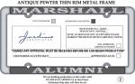 MU Jardine Alumni Antique Pewter License Plate Frame